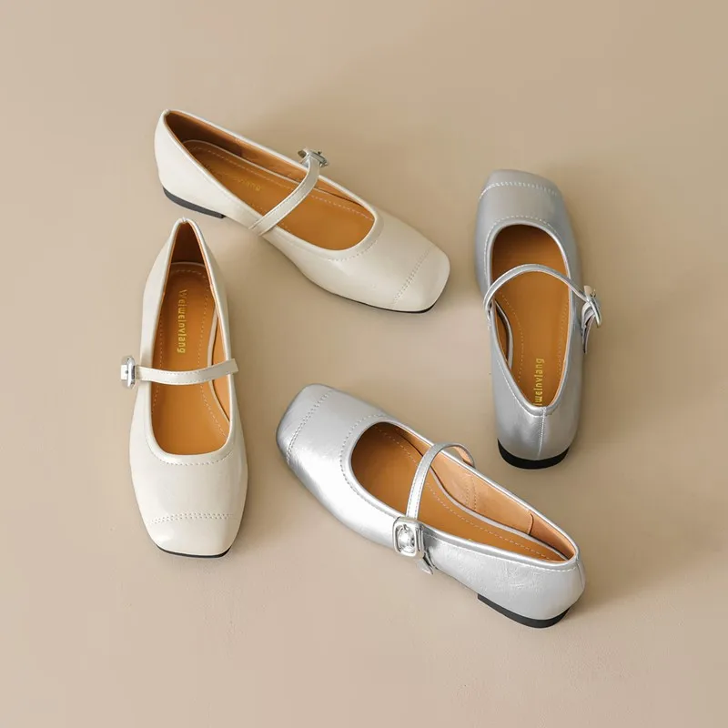 DIMANYU Mary Jane Shoes Women's 2025 New Square Toe Flat Women's Large Size Summer Ballet Shoes Women