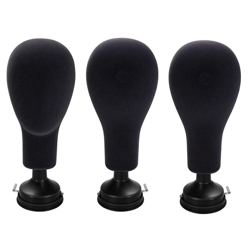 

3X Flocking Foam Mannequin Head Model Photography Props Adult Mannequin Head Mold Wigs Glasses Hat Display Holder Black