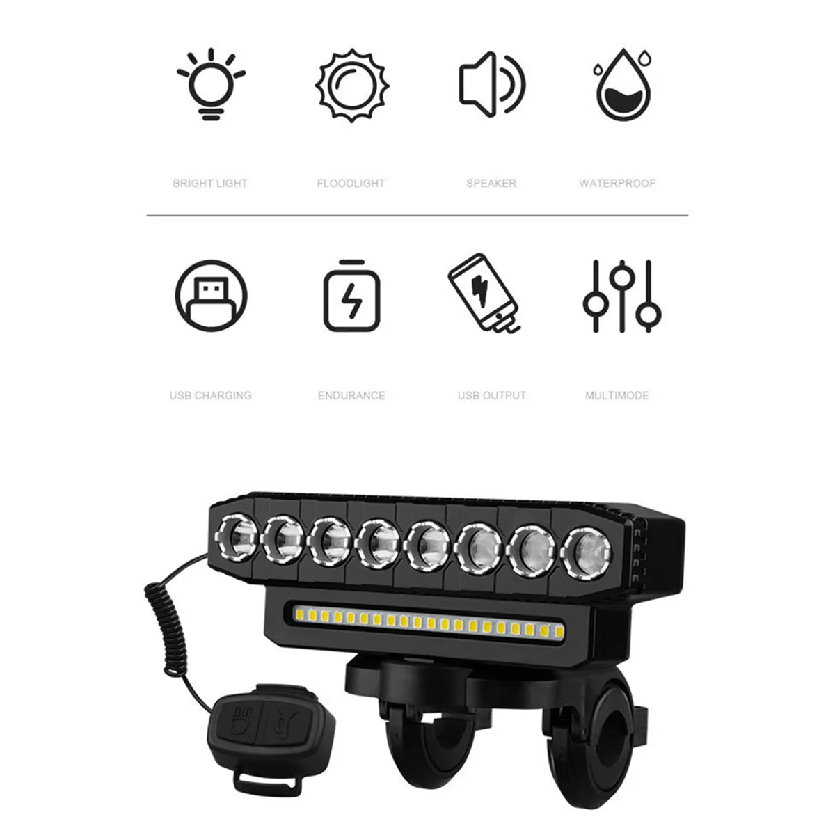 LED Bike Headlight LED Light Bar with 130DB Bell Bicycle Front Light Power Bank USB Charging Bicycle Accessories,Style 1 HOT