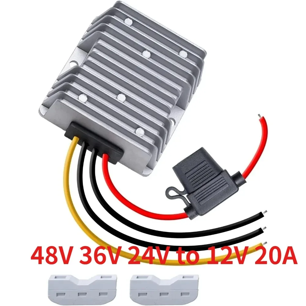 Convertisseur abaisseur de tension DC 48V 36V 24V vers 12V 20A, régulateur de tension étanche avec fusible pour voiturettes de golf