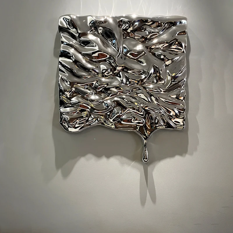 Luxury decoration stainless steel metal water drop pattern handmade 3d metal art abstract water carving interior decoration