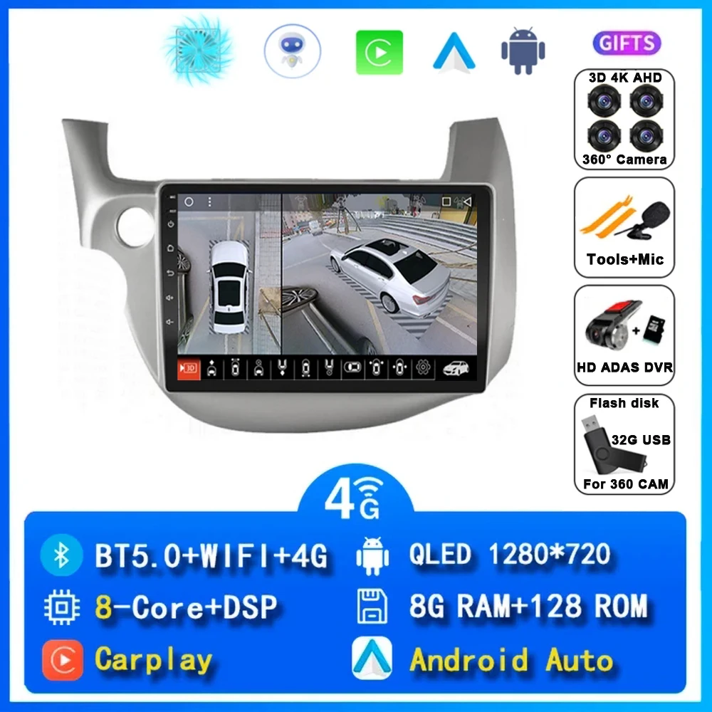 10 "Autoradio Radio Voor Honda Fit Jazz 2007 - 2014 2din Android 15 Carplay Multimidia Video Player Navigatie GPS Head Unit