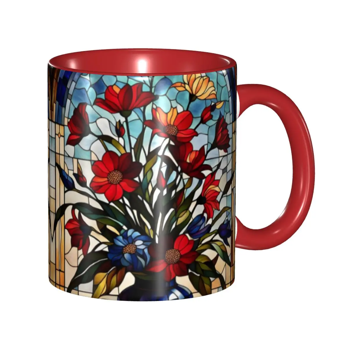 

Custom DIY Stained Glass Rose Painting Ceramic Mugs Simple Pattern Coffee Cups Creative Present