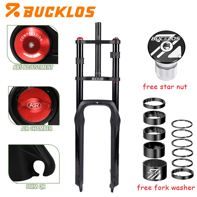 BUCKLOS 26*4.0 Fietsvork Dubbele Schouder E-Bike Vork 9*135mm 26 Strand Sneeuw Fiets Vorken 4.0 Band BMX Vorken 180mm Trave