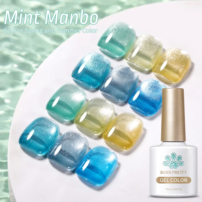 BORN PRETTY Sea Blue Mint Manbo Gel Nail Polish Cat Magnetic Semi Permanent Sparkling Nail Art Soak Off LED UV Gel Nail Varnish