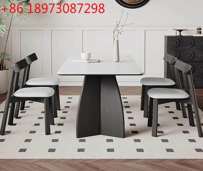 

French retro solid wood rock slab dining table modern simple rectangular dining table