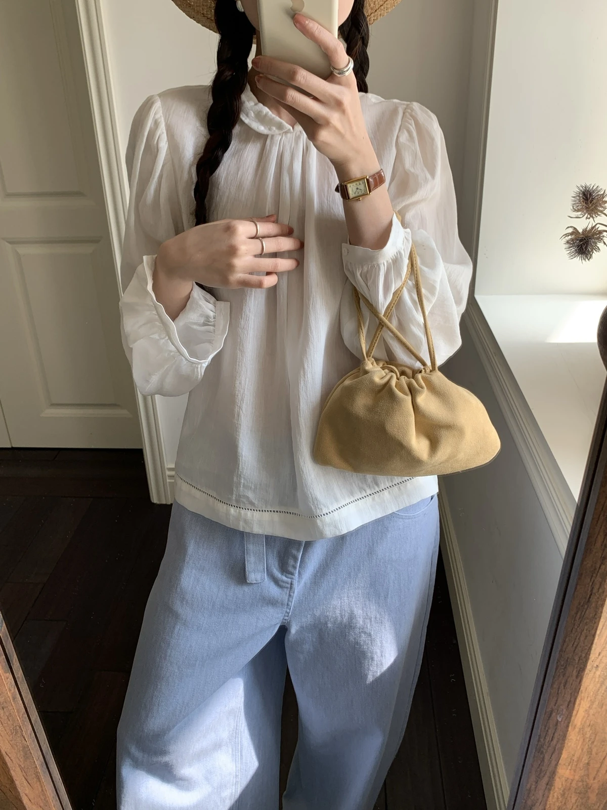 

Lilianmilu Korean Style Women's Shirt Commute Loose Comfortable Breathable Versatile Spring 2026 Pure Color round Neck