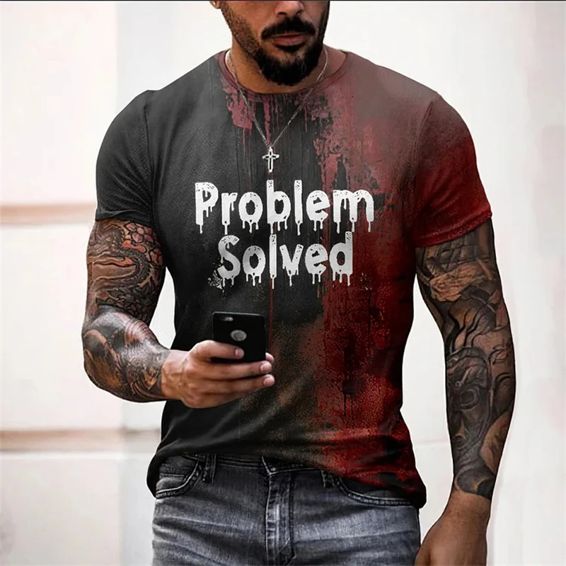 New Popular Hip Pop Men T Shirt Dripping Blood Skull 3D Print Fashion Short Sleeve T Shirt Horror Pattern Tops Harajuku Man Tees