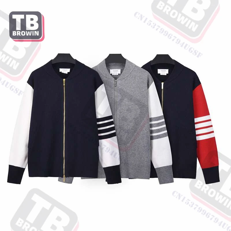 

Brand men's knitting baseball uniforms stand collar striped long-sleeved raglan sleeves jacket