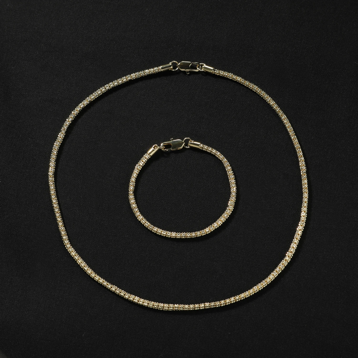 THE BLING KING 3.4mm Brass Shiny Popcorn Chain Necklace Thin Foxtail Link Combo Smooth Bracelet Jewelry HipHop Daily Wear Gift