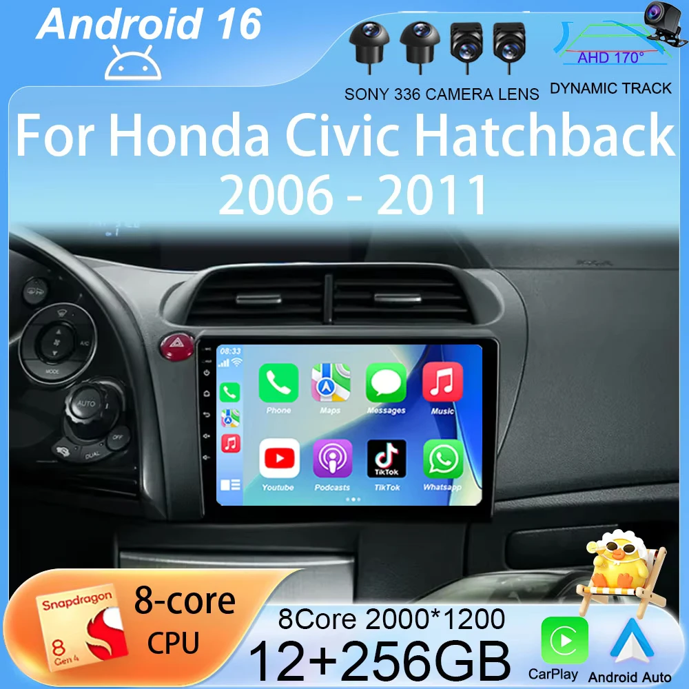 Android 16 Carplay Car Radio Car Stereo For Honda Civic Hatchback 2006 - 2011 Multimidia Video Player 2 din DVD Head Unit Stereo