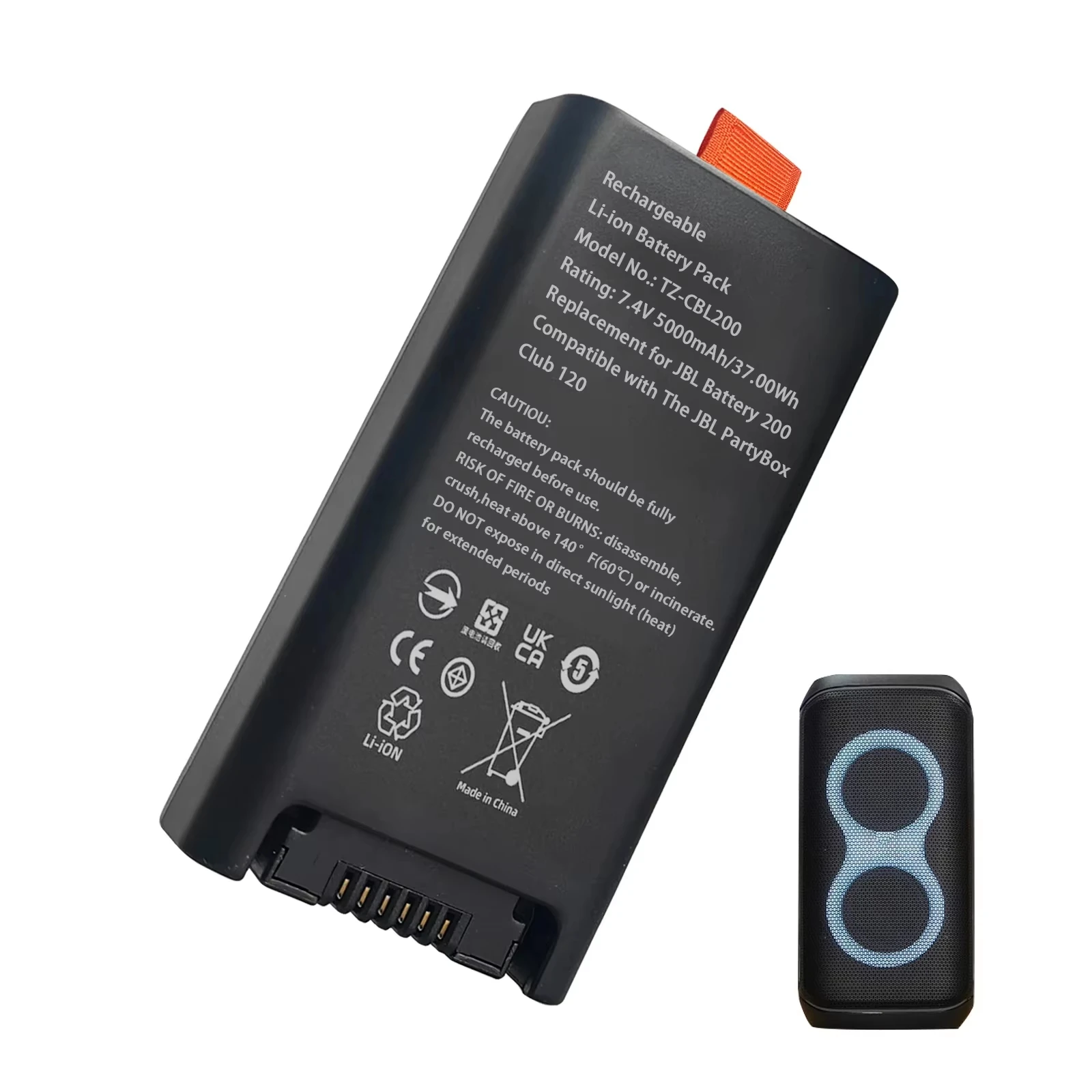 Replacement Li-ion Battery for Battery 200 7.4V 5000mAh/37Wh Perfectly Compatible with JBL PartyBox Club 120 Portable Speaker