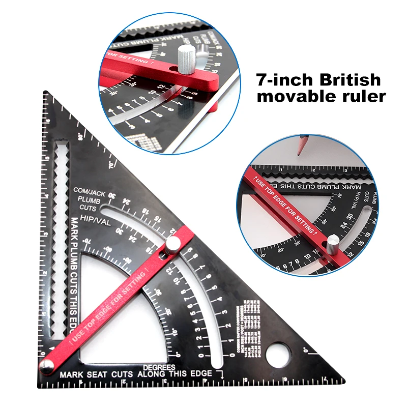 7-inch movable measure ruler position triangle board 90° thick sliding rod aluminum alloy angle ruler woodwork right angle tool