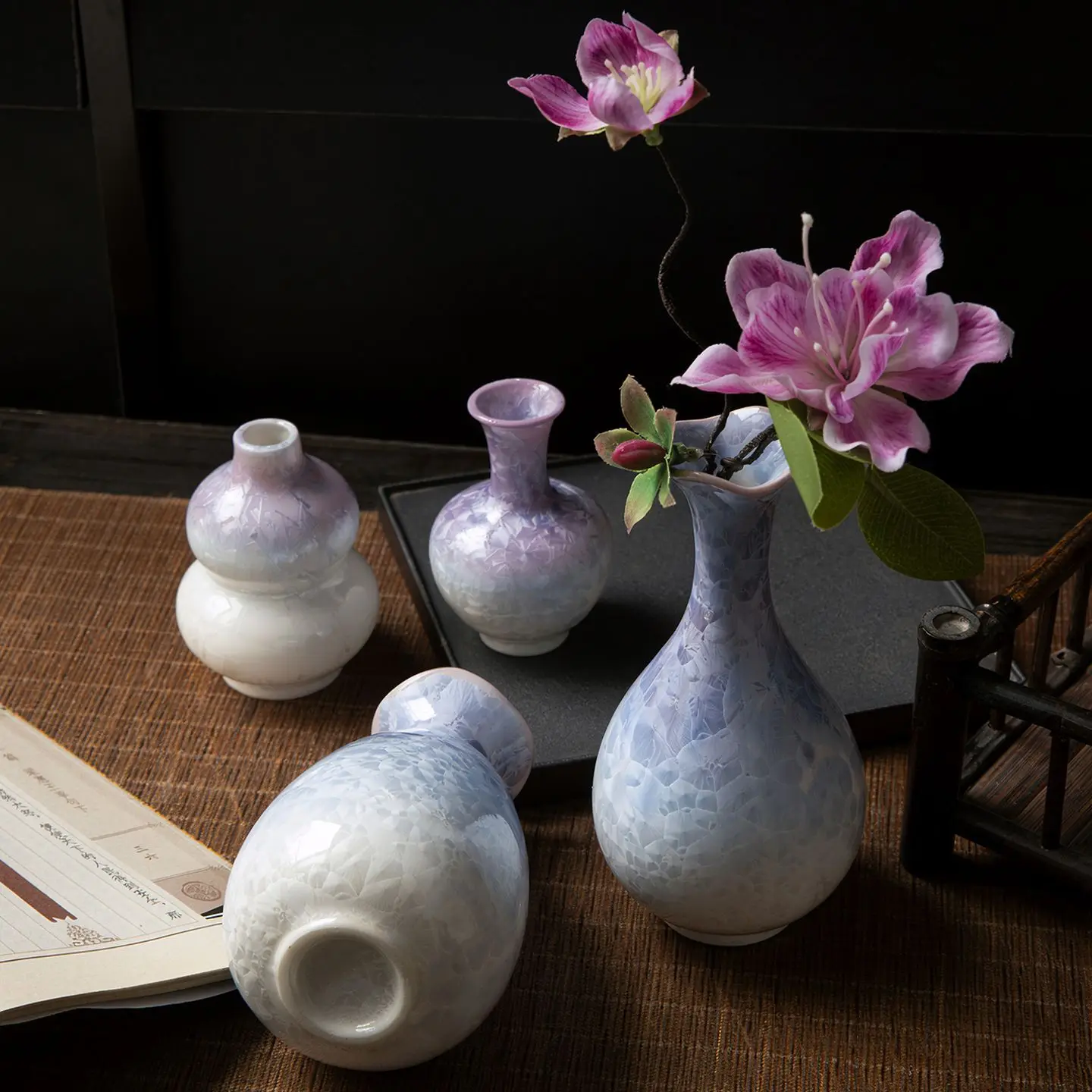 Creative Crystal Glazed Ceramic Vase Gradient Color Desktop Artistic Ornament Homestay Display Cabinet Decor Flower Utensils