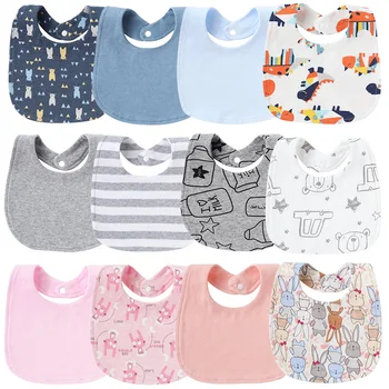 4 개/몫 아기 Bibs 인쇄 줄무늬 유아 타액 수건 소녀 소년 더블 레이어 면화 타액 주머니 흡수성 신생아 Burp Cloths