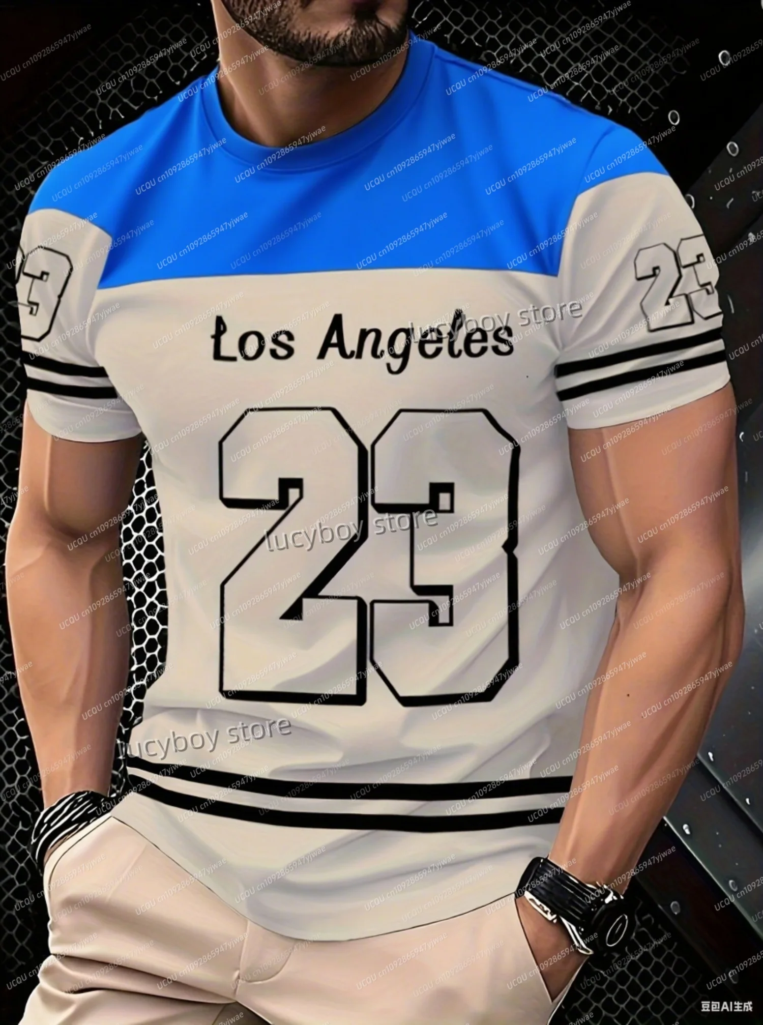 

2025 Men Color Blocked Los Angeles No. 23 O-Neck Short Sleeves Plus Size T-Shirt Vintage Lightweight Jersey Tees Men Clothing