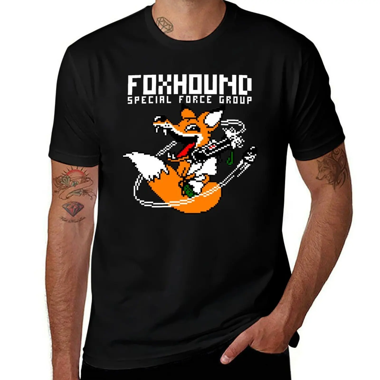 FOXHOUND PIXELART FOX WHITE T-Shirt Casual Daily Wear Short Sleeve Top