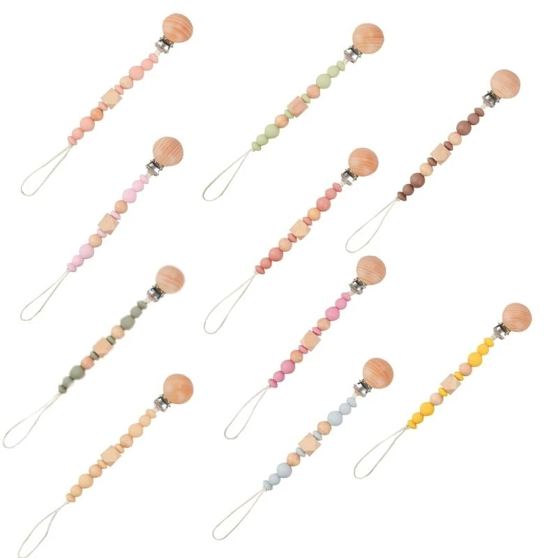 

Silicone Bead Pacifier Clip for Baby Girl Boy Wooden Soother Chain Holder Babies Newborn Teething Toy Shower Gift G2TD
