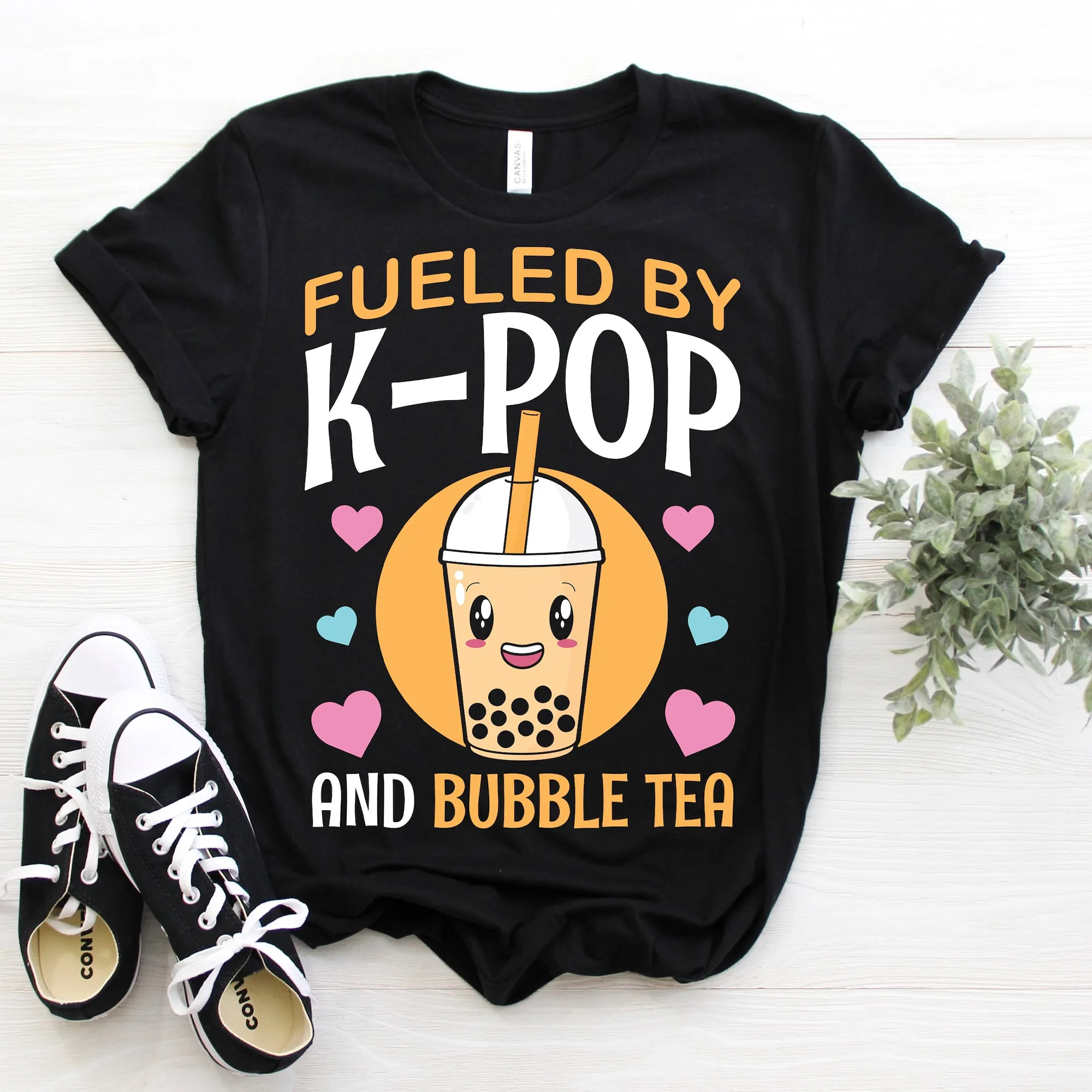 Fueled By K Pop Bubble Tea Kpop Heart South Korea Music T Shirt Boba Lover S Kdrama Drama Girls Boys Daughter Granddaughter