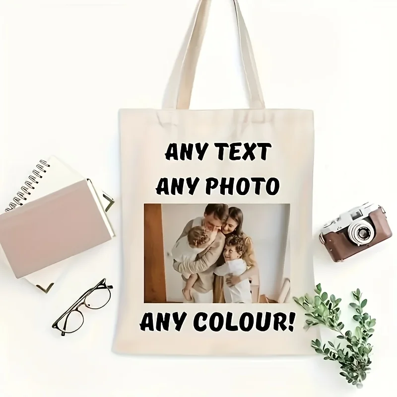 1/5/10Pcs Personalized Custom Text Logo Canvas Tote Bags Reusable Shopping Handbags Beige Open Top Bulk Gift for Women Events