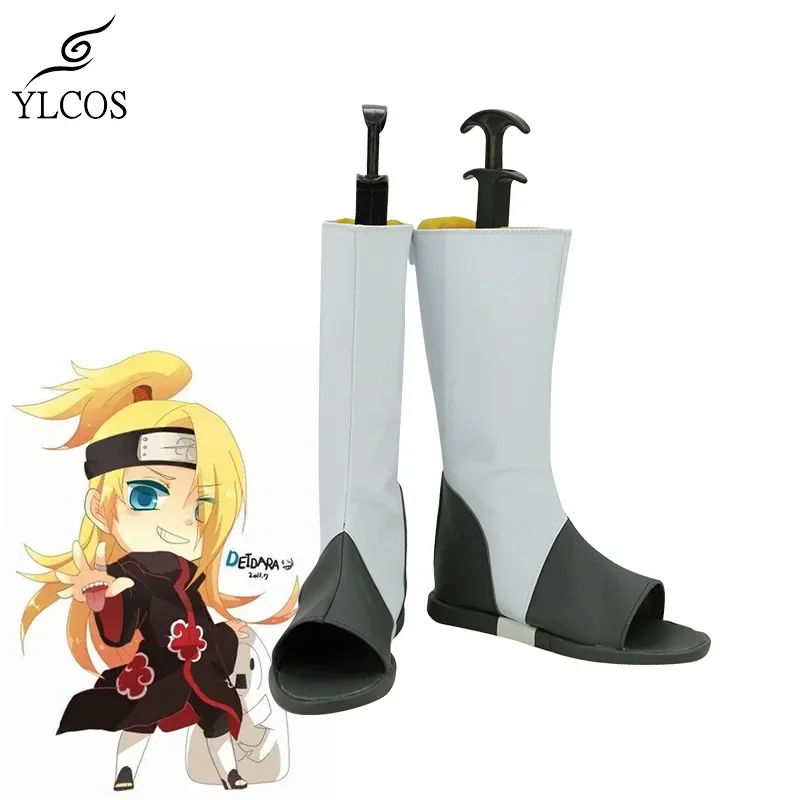 Anime NARUTO Movie Deidara Cosplay Shoes Halloween Party White Leather Boots Custom Made