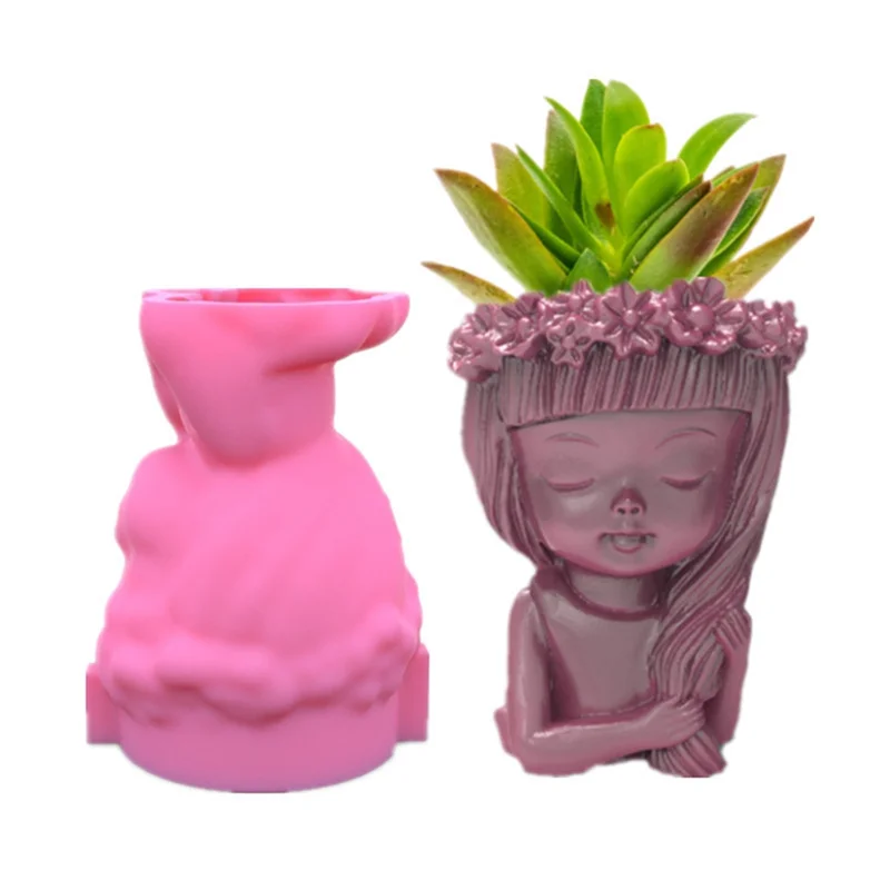 Molde de silicone a44tsilicone 3d, molde para vaso de flores de menina, faça você mesmo, artesanato artesanal, vela de gesso, cristal, resina epóxi, molde para decorações