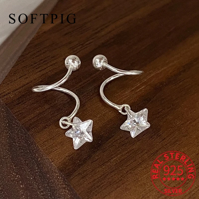 

SOFTPIG Real 925 Sterling Silver Piercing Screw Bead Star Pendant Stud Earrings for Charm Women Cute Fine Jewelry Accessories