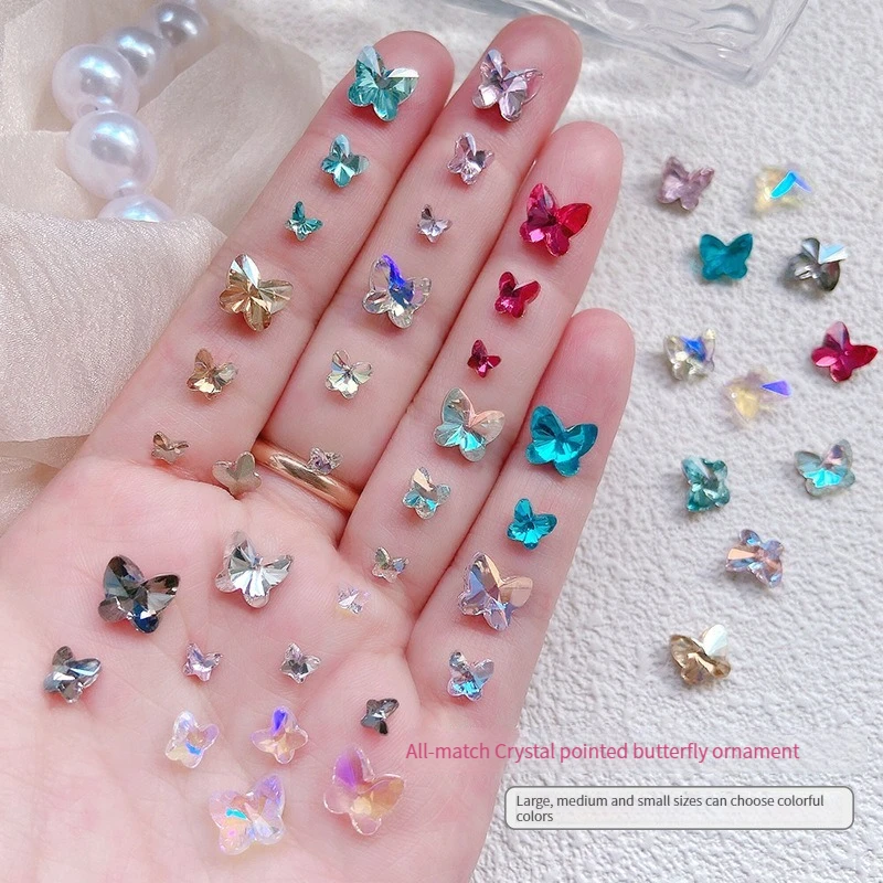 10pcs Nail Art Butterfly Pointed Bottom Mini Crystal Glass Rhinestones  Shaped Diamond Jewelry For Nail Art Decorations