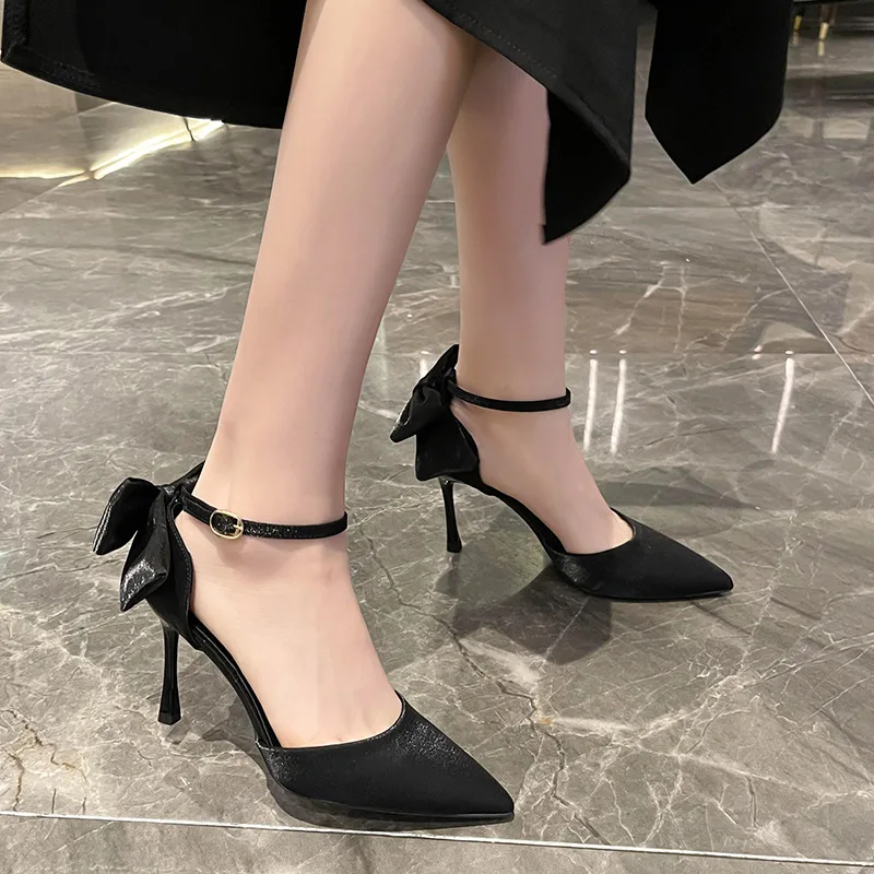 

Elegant Wedding Shoes High Heel Women Shoes Heels Women Pump Sexy Stiletto Black White Bride Heels Bowknot Women Footwear Summer