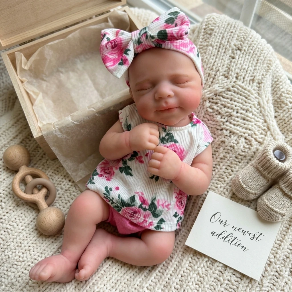 13 Inch Pascale Full Body Silicone Reborn Doll, Closed-Eyes Sleeping Design, Realistic Hand-Painted Waterproof Collectible