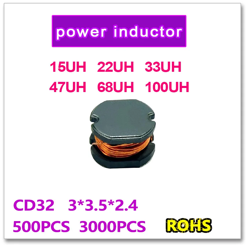 

JASNPROSMA 500 шт. 3000 шт. SMD силовой индуктор CD32 15UH 22UH 33UH 47UH 68UH 100UH 3*3,5*2,4 мм