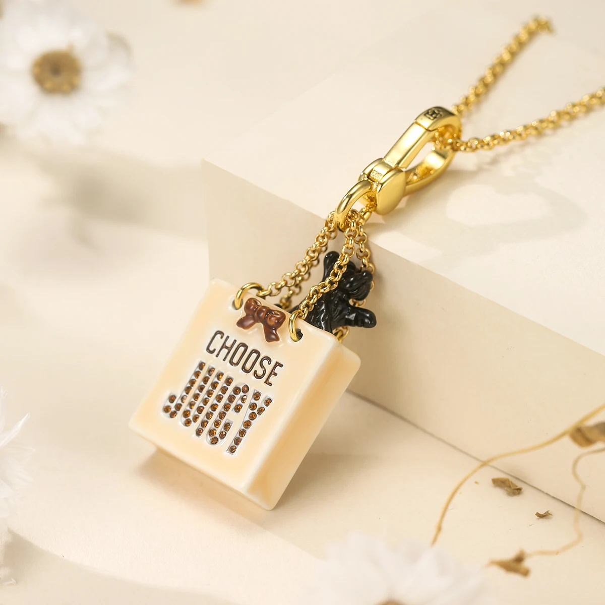 Fashion Cute Black Dog Enamel Faux Zircon Handbag Pendant Necklace for Women Sweet Elegant Party Jewelry Niche Girlfriend Gift