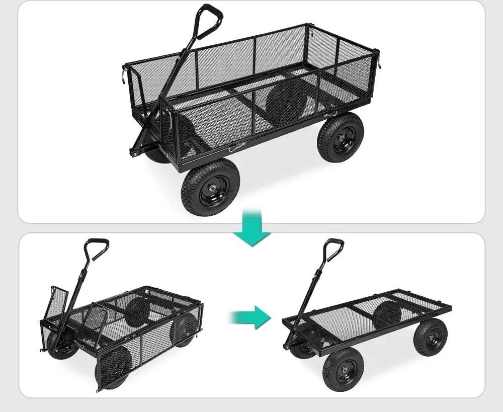 

' Duty 1100 Lbs Capacity Steel Garden Cart With 11.5 In Tire Utility Cart for Yard Lawn and Farm Camping Wagon Black Trolley