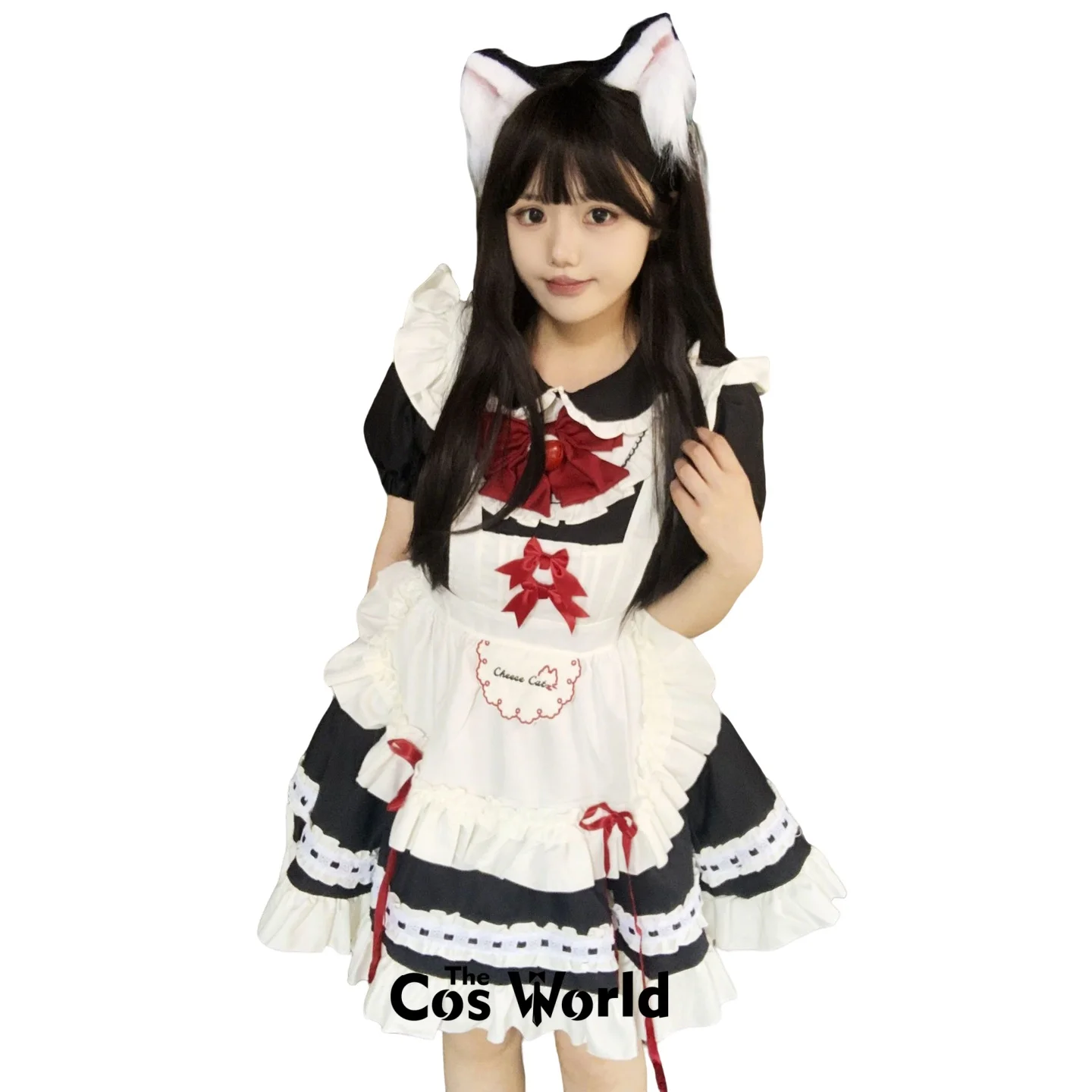 

Платье-фартук в стиле японской сладкой лолиты для горничной, черно-белое, размер 5XL, униформа официантки для кафе, для вечеринок и косплея на Comic Con