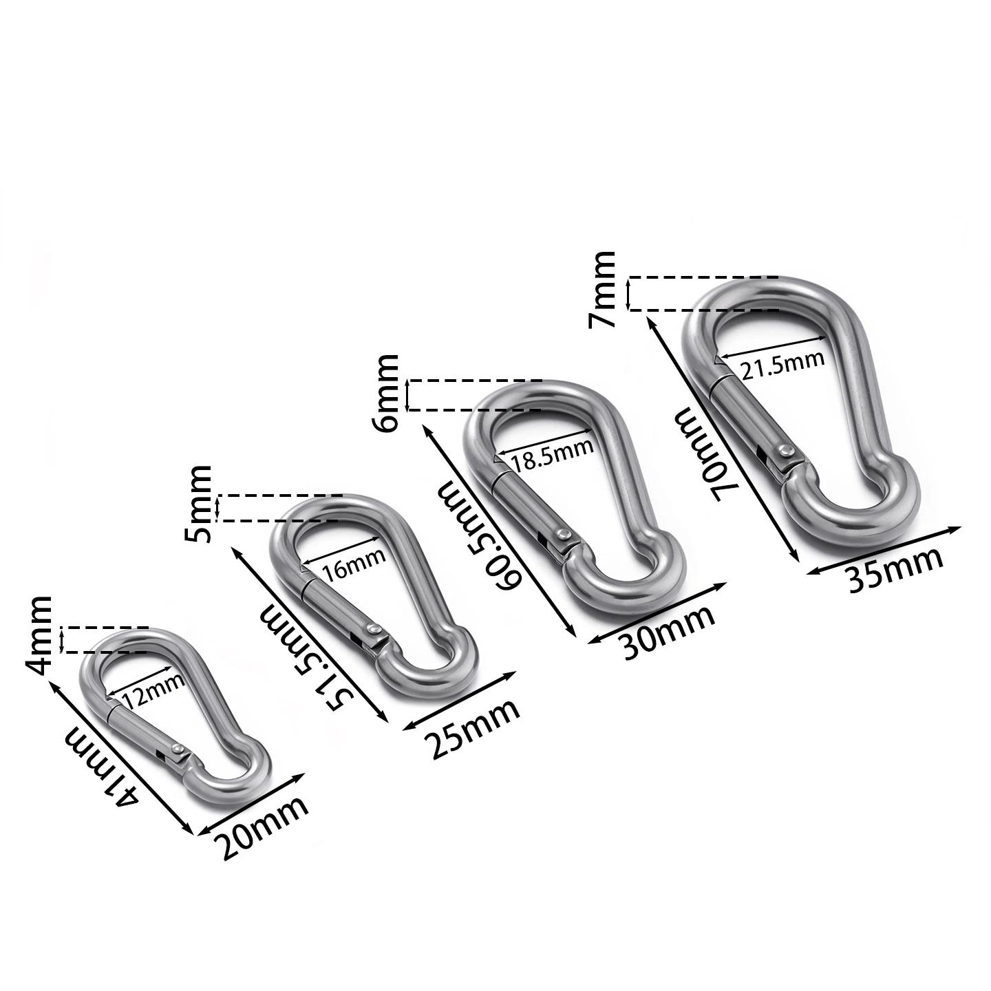 2pcs Spring Hook Quick Link Spring Snap Carabiner Stainless Steel 40 50 60 70mm Lock Ring Hook Climbing Safety Buckle