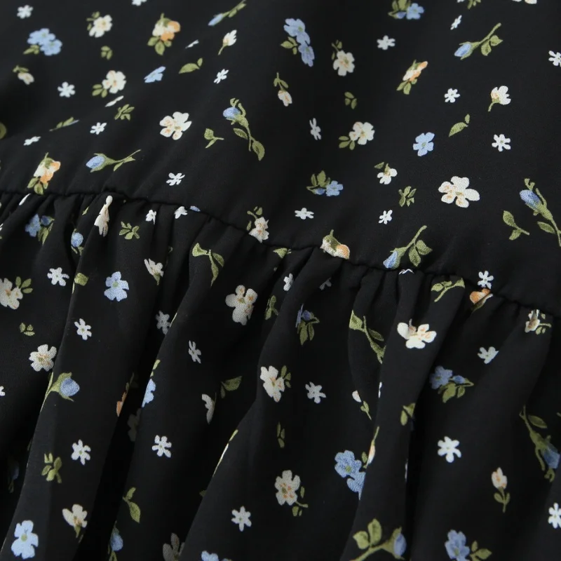 Bla Floral Print ter Dr Heart Collar Waist Cinch Midi Skirt Vintage Vaion Gown Women's Gentle Sle A-Line Dr