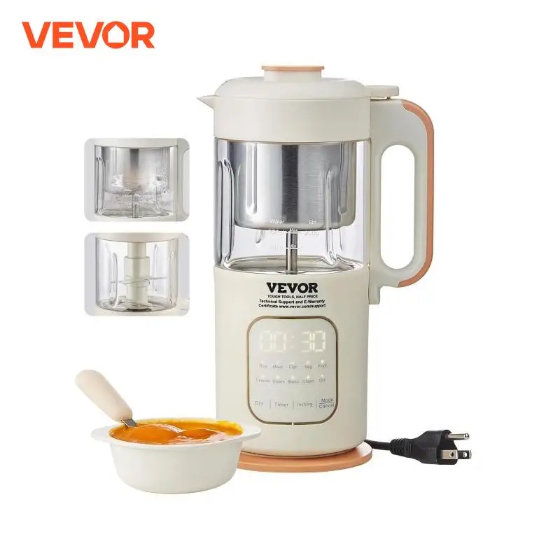 VEVOR Baby Food Maker 500W Baby Food Processor with 300 ml Glass Bowl SUS304 Stainless Steel 4-Blade Baby Food Puree Blender