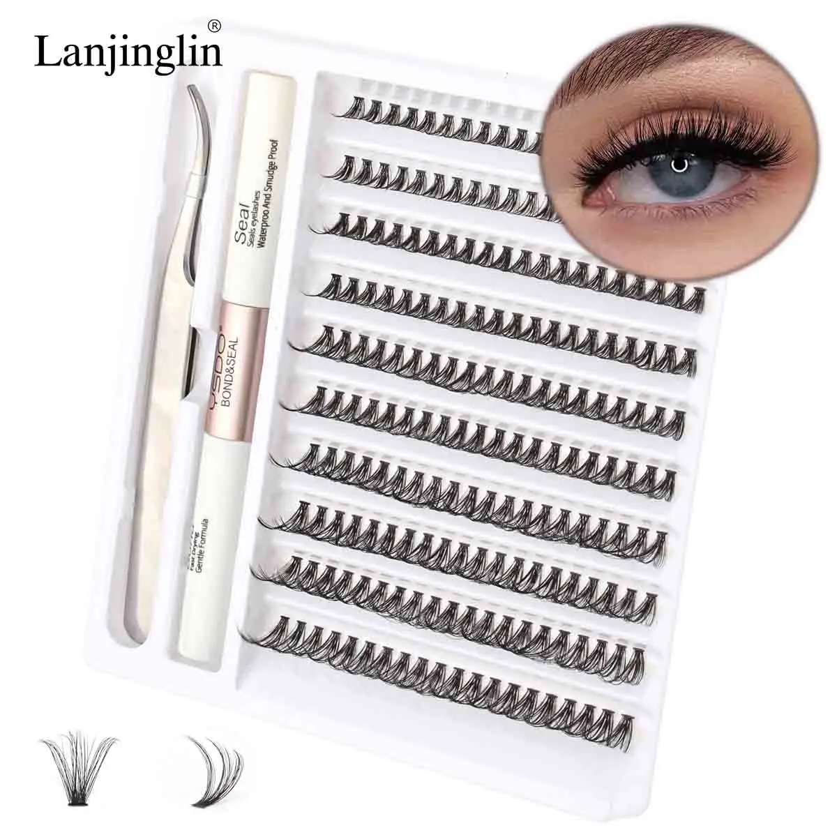 Hot Diy Cluster Lashes Set 10/14 Rows Mixed Style False Eyelashes with Lash Bond and Seal and Lash Accessories Individual Lashes