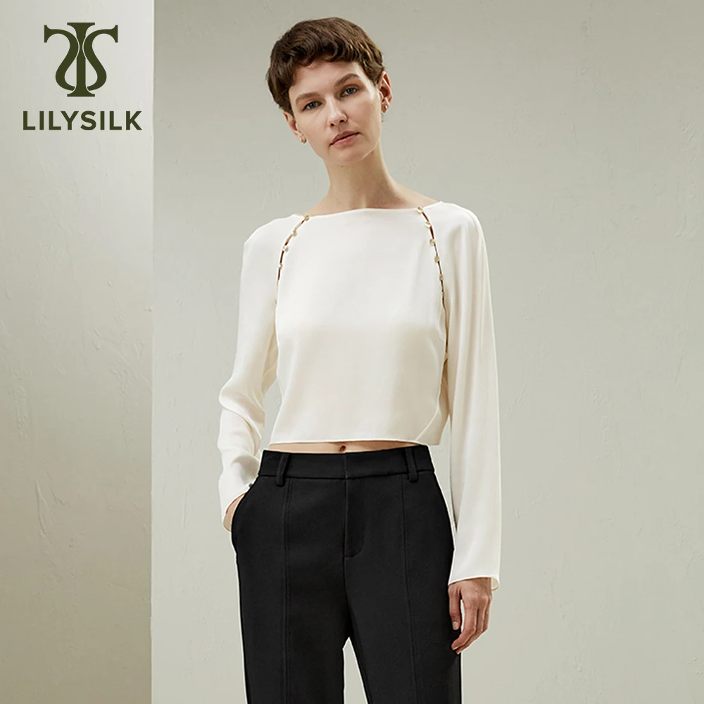 

LILYSILK Silk Blouse for Women 2024 New Cropped Pullover Top 100% Double Joe Luxury Elegant Lady Essentials Free Shipping