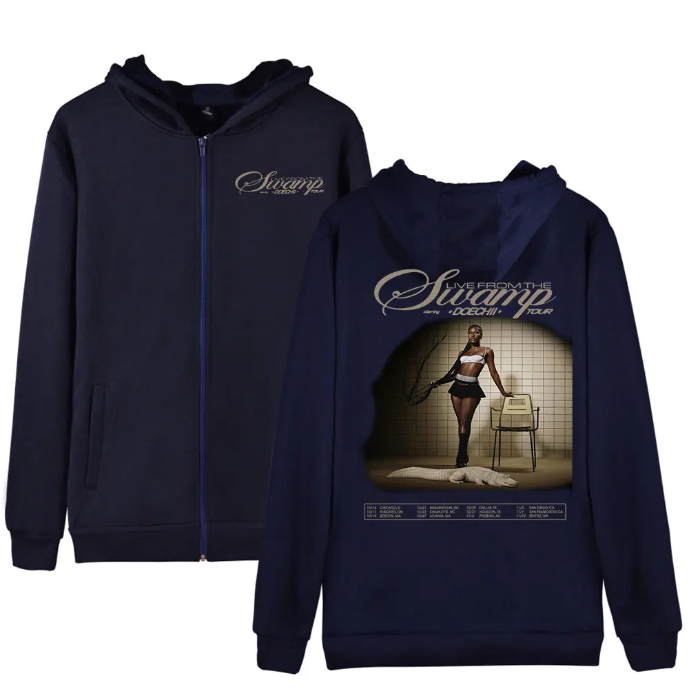 Doechii Live from the Swamp Tour 2025 Bluzy z kapturem Merch Damskie Męskie Długi rękaw Moda Casual Bluza z kapturem na zamek błyskawiczny