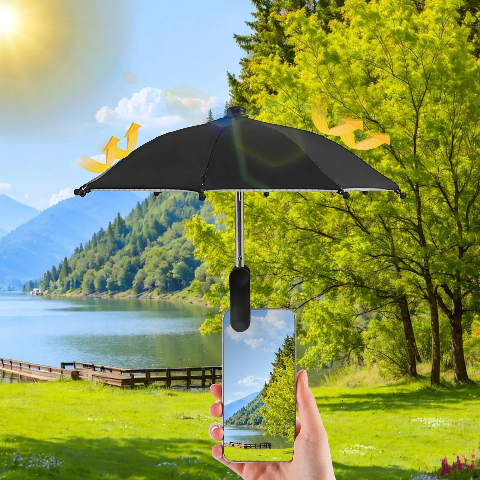 Mini Umbrella for Smart Phone with Clip Holder Outdoor Anti-Glare Sunshade Cover Anti-Reflective Screen Protector