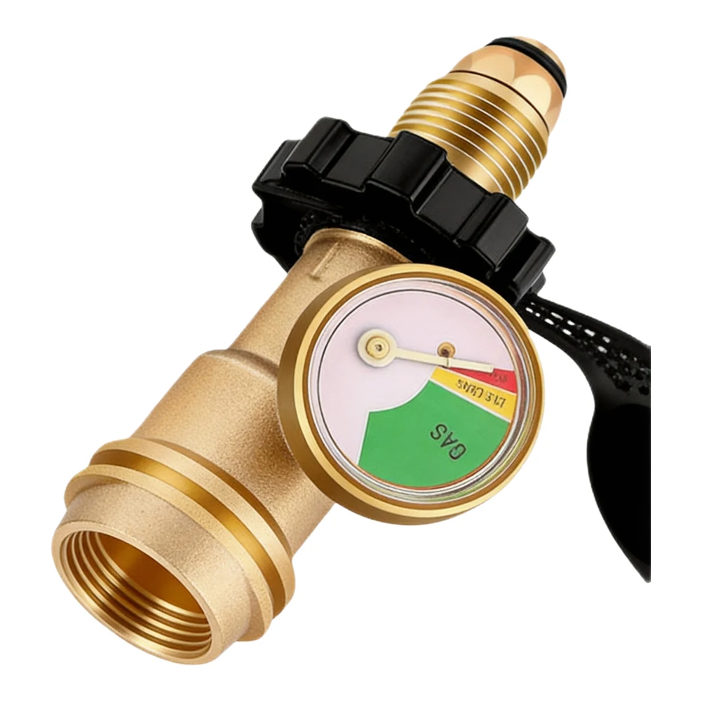 Brass Gas Connector for pol Converter Outdoor Grilling Camping Brass Housing Quick-connect Fitting Fuel Level Indicator