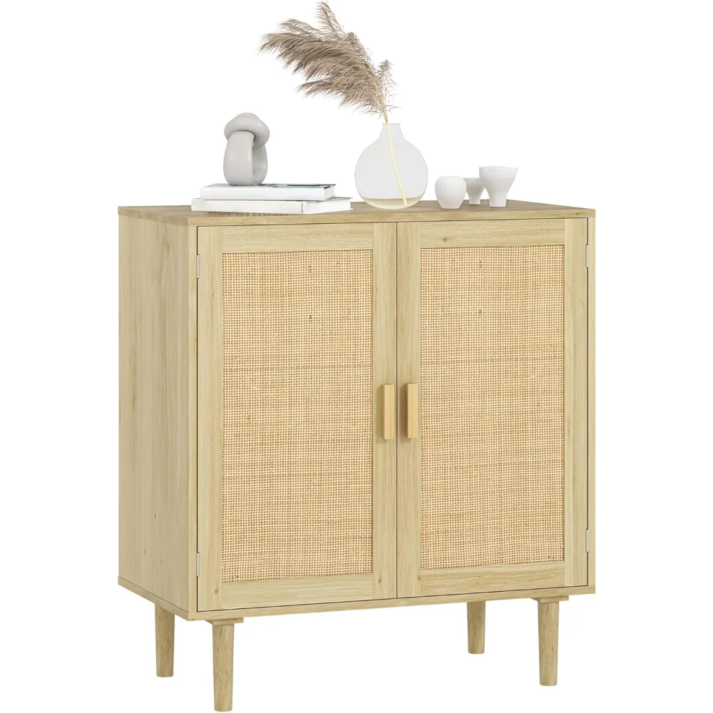 

Sideboard Buffet Cabinet, 32" Boho Buffet Table, Rattan Coffee Bar Cabinet with 2 Doors and Shelves for Kitchen, Living Room