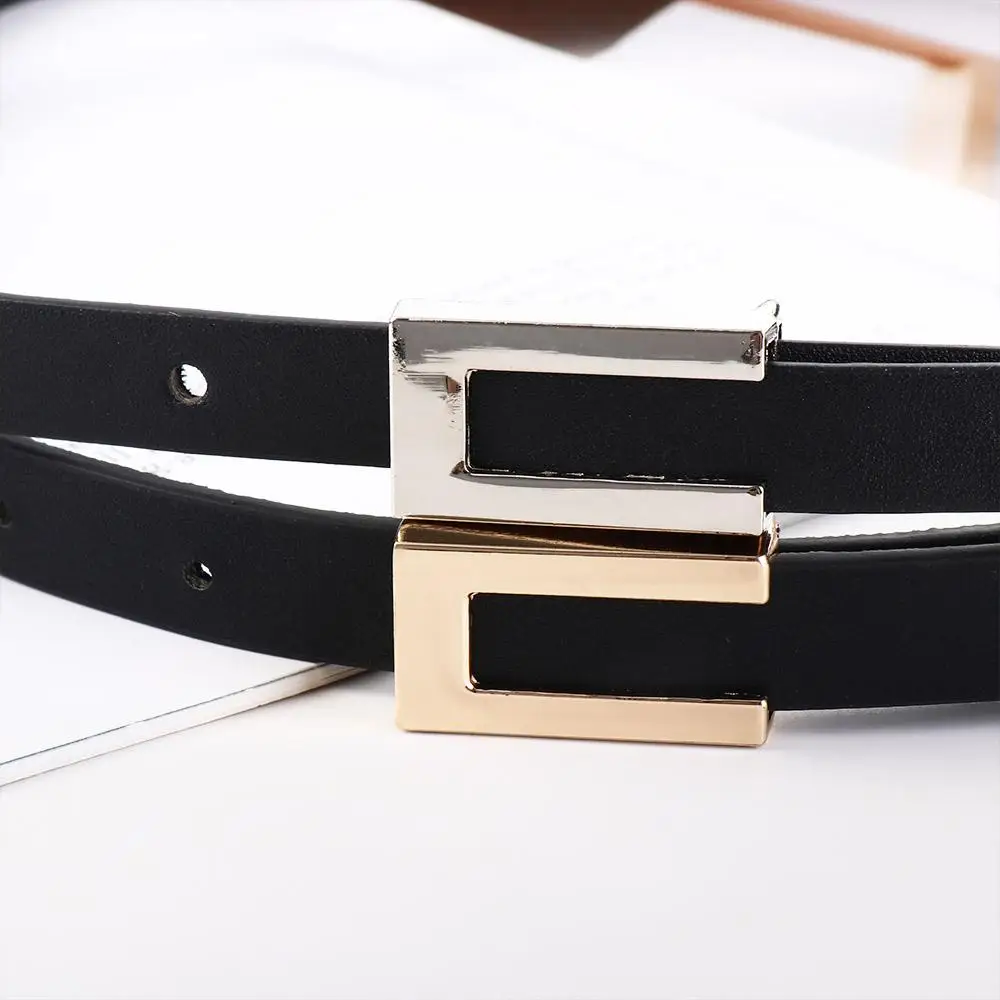 Adjustable Waist Strap Female Vintage Leather Belt Trouser Dress Decoration Metal  Buckle Thin Waistband