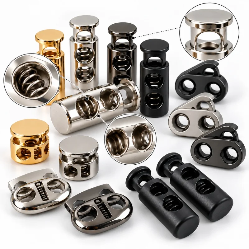 10/30Pcs Metal Spring Cord Stoppers Double Hole Rope Lock Garment Drawstring Buckle Clothing Clasp DIY Apparel Fastener Hardware