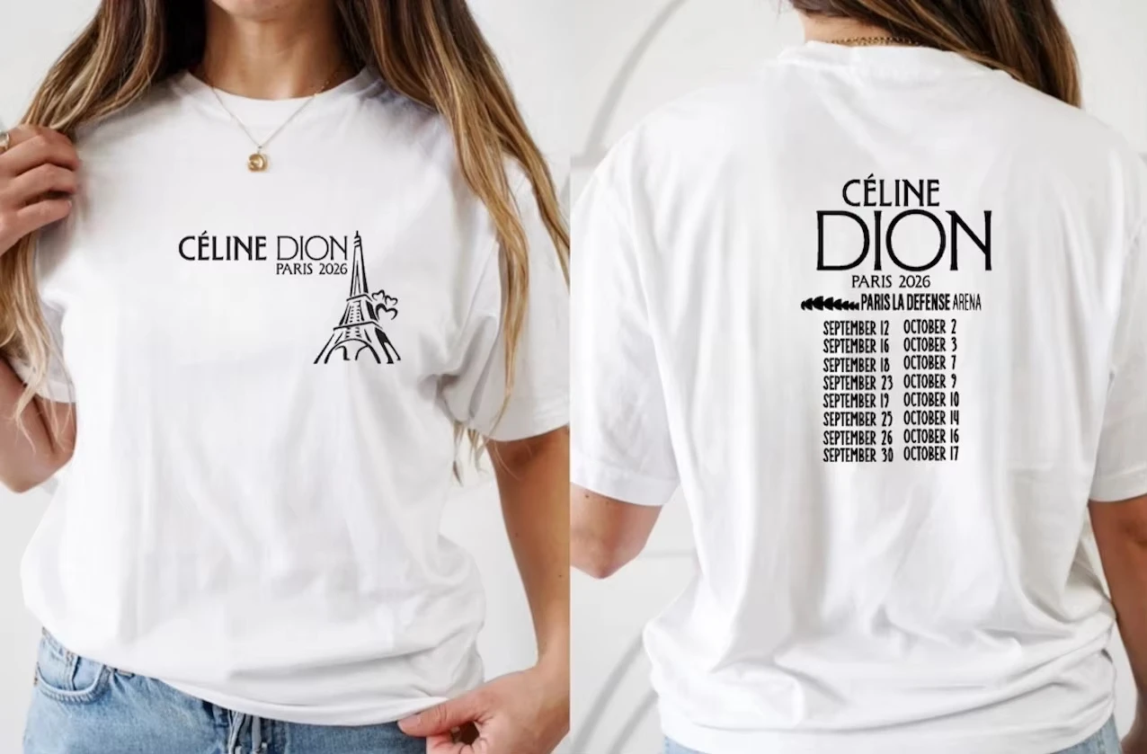 Celine Dion Paris 2026 Fan Tour Gift T-shirt Men Women Summer New Fashion  Pop Music Streetwear Hip Hop Tees Family Matching