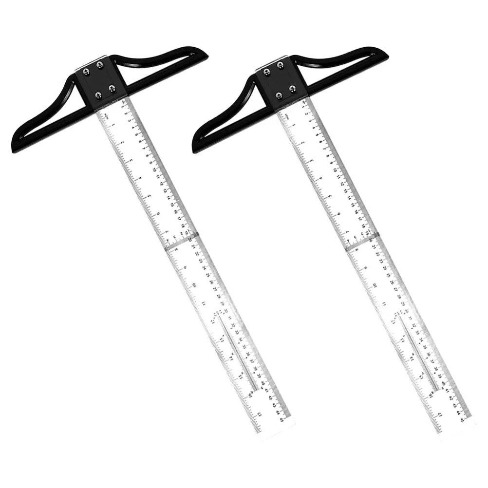 

2 Pcs Accurate T-shaped Ruler for Drawing Screw Measuring Tool with Seat Straight