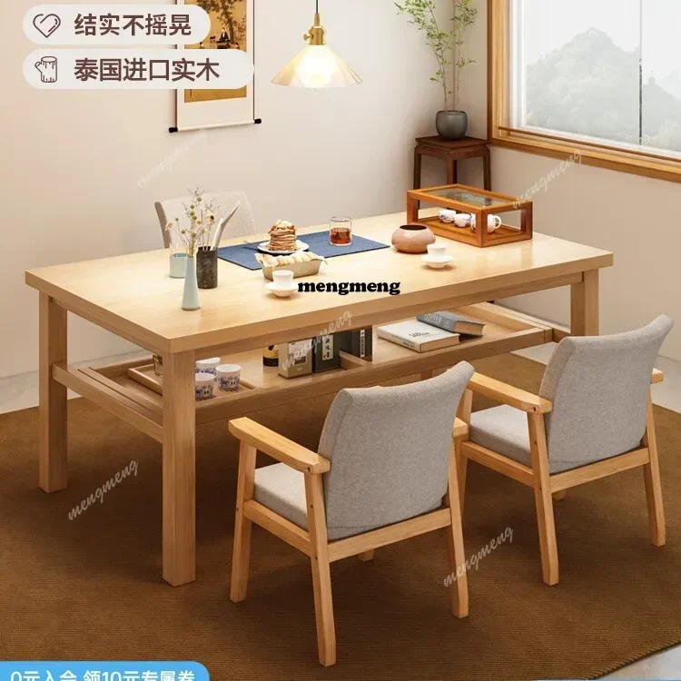 Solid wood table and chair combination one table and five chairs simple office new Chinese balcony large board tea table