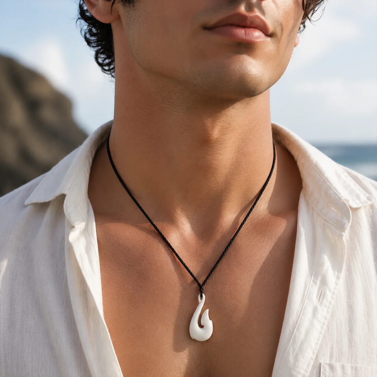GX009 Handmade Carved New Zealand Maori Tribal Choker WoMen\'s Men\'s Necklace Yak Bone Fish Hook Pendant for surfing