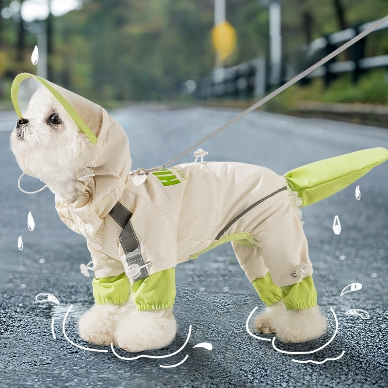

Pet Hooded Raincoat, Four Legged Waterproof And Tractable Reflective Dog Raincoat, Small And Medium-sized Outdoor Dog Raincoat